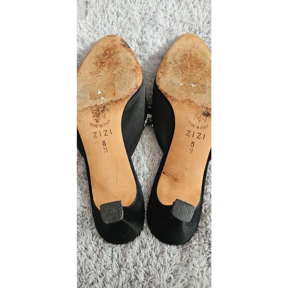 BRIGHTON ZIZI‎ US 6M Black Satin Jeweled Pointy Toe Medium Heel Mule Shoe ITALY - Picture 5 of 6